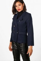 boohoo Millie Military Wool Look Coat – short navy blue coats
