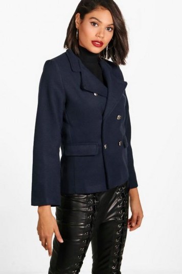 boohoo Millie Military Wool Look Coat – short navy blue coats - flipped