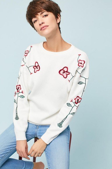 Line+Dot Minnie Embroidered Jumper | ivory floral jumpers - flipped