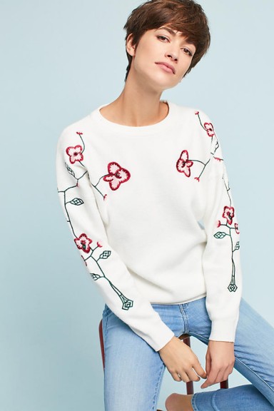Line+Dot Minnie Embroidered Jumper | ivory floral jumpers