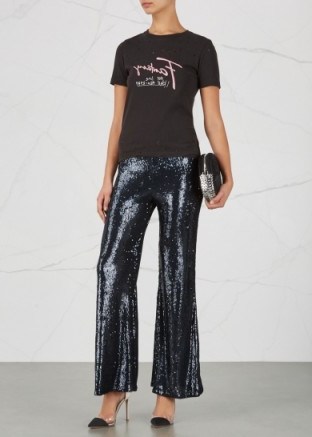 FREE PEOPLE Minx flared sequinned trousers ~ navy-blue sparkly flares - flipped
