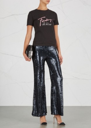 FREE PEOPLE Minx flared sequinned trousers ~ navy-blue sparkly flares