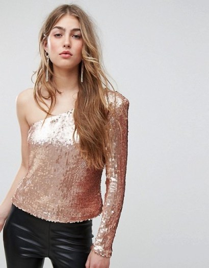 Missguided Sequin One Shoulder Top ~ pink party tops - flipped