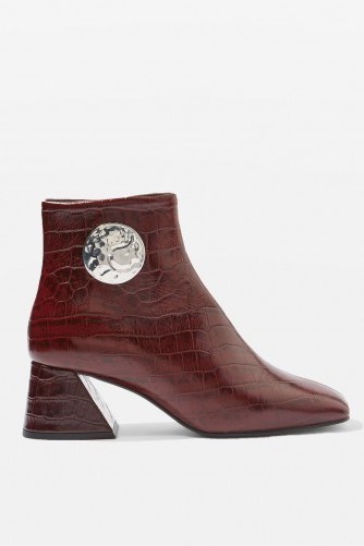 Topshop Money Ankle Boots | burgundy chunky angled heel boot | red winter footwear - flipped