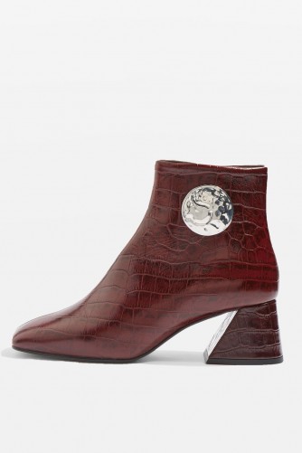 Topshop Money Ankle Boots | burgundy chunky angled heel boot | red winter footwear