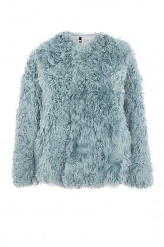 TOPSHOP Mongolian Cropped Faux Fur Coat – pale blue winter coats - flipped
