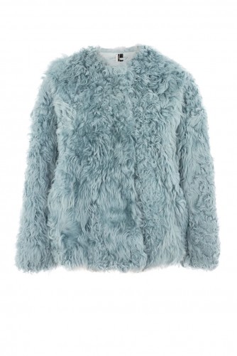 TOPSHOP Mongolian Cropped Faux Fur Coat – pale blue winter coats