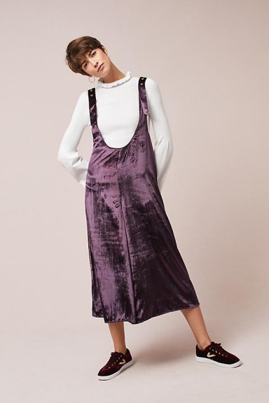 MAEVE Monique Velvet Pinafore Skirt | plum/purple skirts | luxe pinafores - flipped