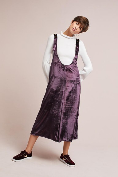 MAEVE Monique Velvet Pinafore Skirt | plum/purple skirts | luxe pinafores