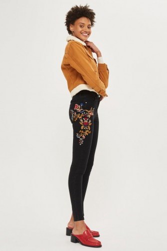 TOPSHOP MOTO Washed Black Floral Jeans – skinny denim – embroidered - flipped