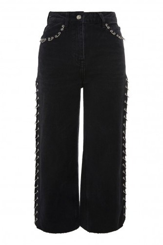 Topshop MOTO Washed Black Pierced Cropped Wide Leg Jeans - flipped