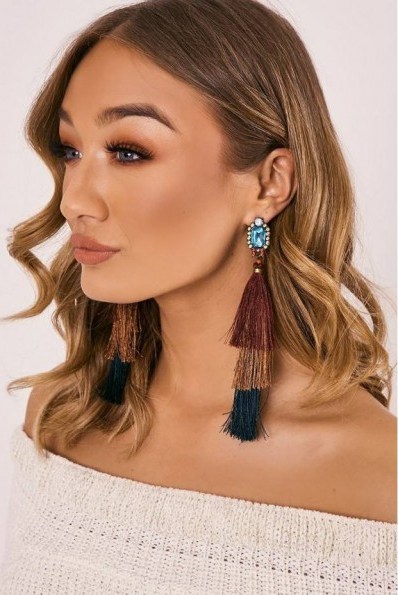 IN THE STYLE MULTICOLOURED LAYERED TASSEL GEM EARRINGS ~ party jewellery ~ statement ~ evening accessories - flipped