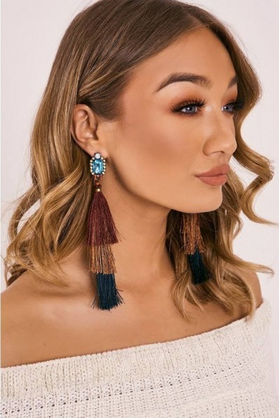 IN THE STYLE MULTICOLOURED LAYERED TASSEL GEM EARRINGS ~ party jewellery ~ statement ~ evening accessories