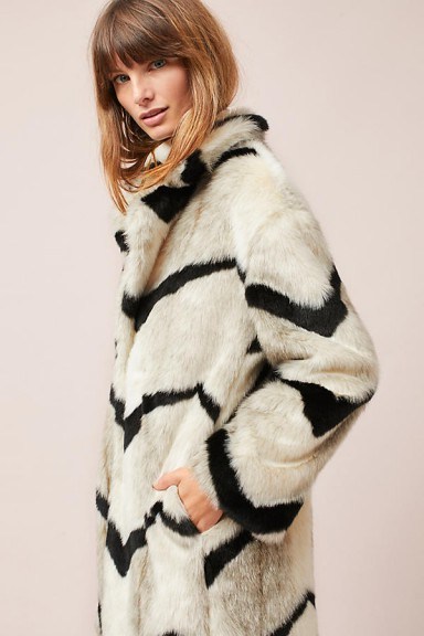 ANTHROPOLOGIE Myria Printed Faux Fur Coat ~ luxe style winter coats - flipped