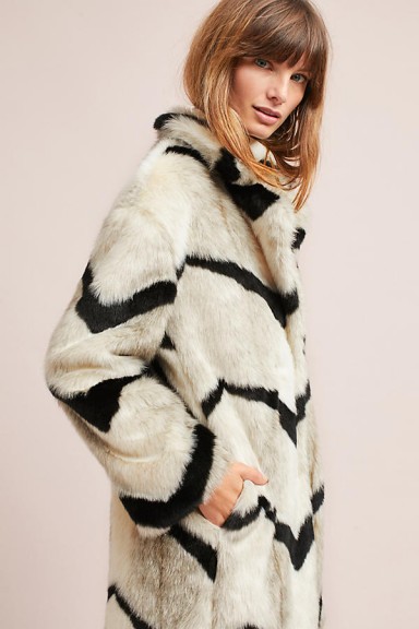 ANTHROPOLOGIE Myria Printed Faux Fur Coat ~ luxe style winter coats