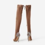 EGO Myst Diamante Heel Long Boot In Mocha Faux Suede ~ light brown embellished high heel boots