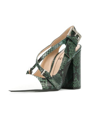 Nº21 ankle length pumps ~ strappy green chunky heeled shoes - flipped