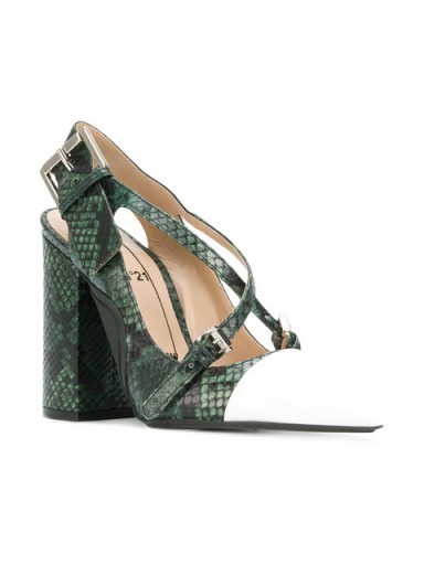 Nº21 ankle length pumps ~ strappy green chunky heeled shoes