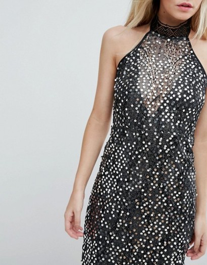 NaaNaa Petite High Neck Sequin Mini Dress | embellished party dresses