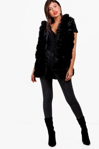 boohoo Nancy Boutique Faux Fur Gilet – black fluffy gilets – winter jackets - flipped