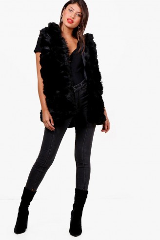 boohoo Nancy Boutique Faux Fur Gilet – black fluffy gilets – winter jackets