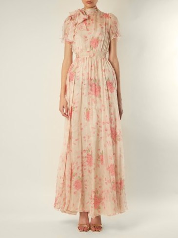 VALENTINO Neck-tie rose-print silk-chiffon gown ~ stunningly romantic gowns - flipped