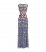 Needle & Thread Floral Jet Embellished Gown ~ blue tulle trimmed gowns
