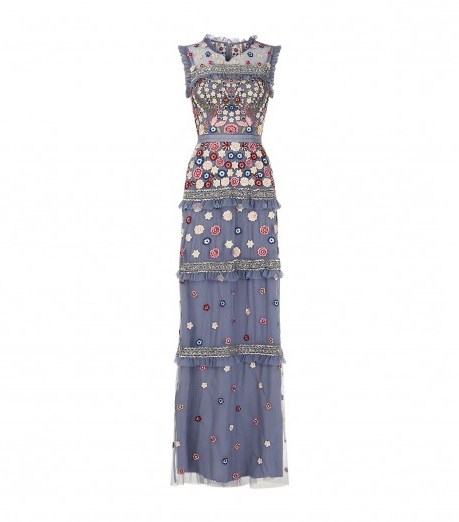 Needle & Thread Floral Jet Embellished Gown ~ blue tulle trimmed gowns - flipped