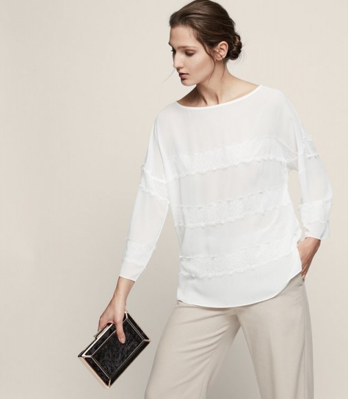 REISS NELLIE LACE PANEL TOP OFF WHITE / effortless style tops