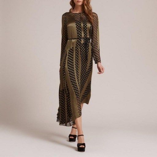 L.K. BENNETT NICHOL GOLD SILK DRESS / asymmetric hemline dresses / fashion for the party season - flipped
