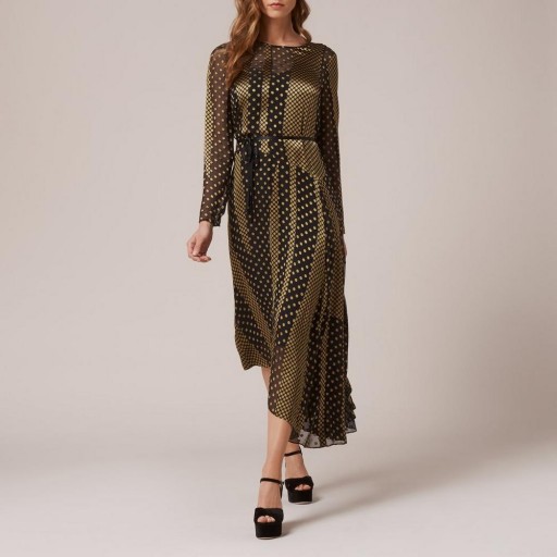 L.K. BENNETT NICHOL GOLD SILK DRESS / asymmetric hemline dresses / fashion for the party season