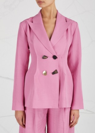 REJINA PYO Nicole double-breasted textured blazer ~ pink structured blazers