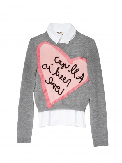 Alice +Olivia X THE BEATLES ALL YOU NEED IS LOVE PULLOVER / grey slogan sweaters - flipped