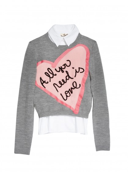 Alice +Olivia X THE BEATLES ALL YOU NEED IS LOVE PULLOVER / grey slogan sweaters