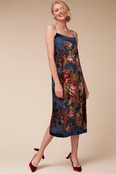 BHLDN Noor Floral Velvet Burnout Slip | silky cami dresses - flipped