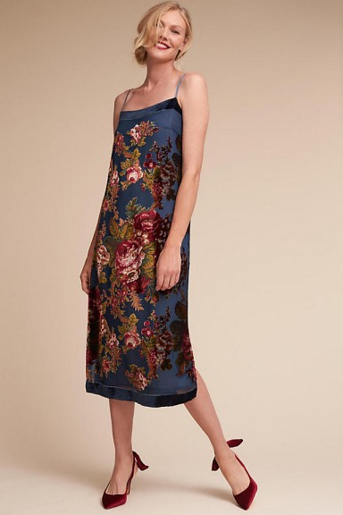 BHLDN Noor Floral Velvet Burnout Slip | silky cami dresses
