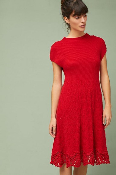 Feather Bone Oda Sweater Dress | red knitted dresses - flipped