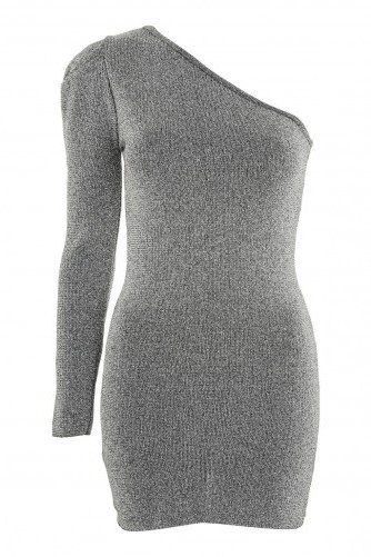 Topshop One Shoulder Bodycon Dress | silver fitted party dresses - flipped