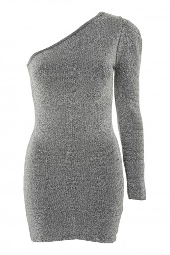 Topshop One Shoulder Bodycon Dress | silver fitted party dresses