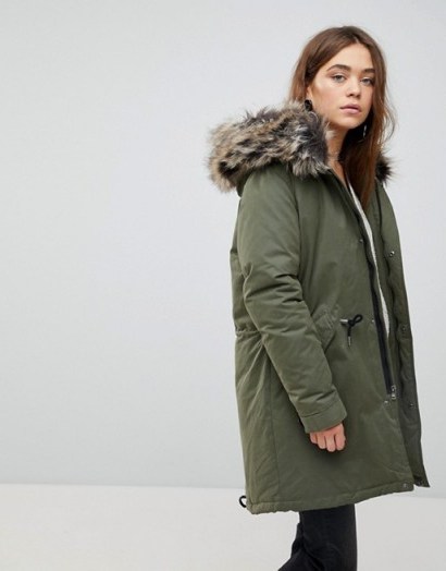 Only Down Parka With Faux Fur Hood | green winter hooded coats - flipped