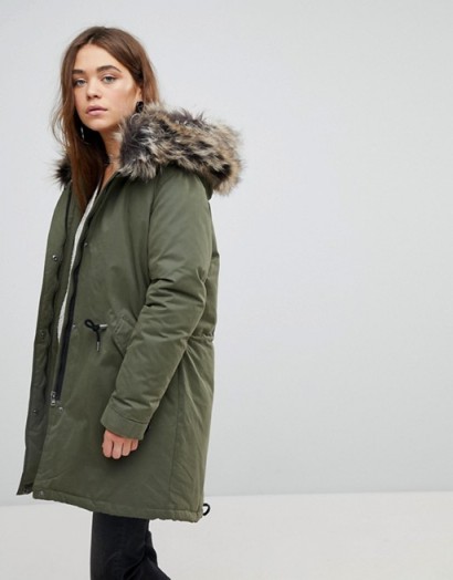 Only Down Parka With Faux Fur Hood | green winter hooded coats