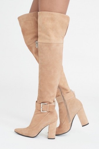 Lavish Alice Over Knee Leather Boots with Buckle ~ luxe light tan boots - flipped