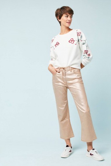 Pilcro Coated High Rise Metallic Skinny Jeans / shiny pink cropped trousers / casual / stylish - flipped