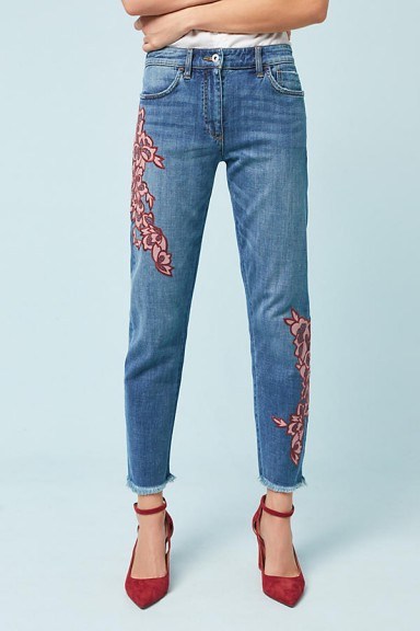 Pilcro Velvet Embroidery Slim Boyfriend Jeans | floral denim - flipped