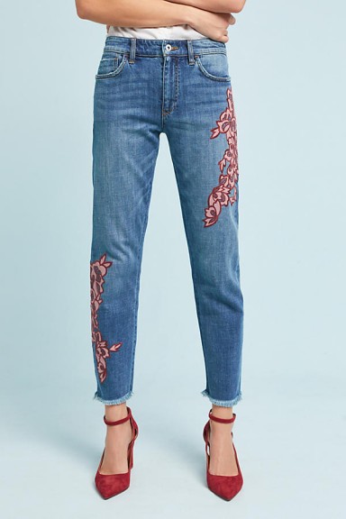 Pilcro Velvet Embroidery Slim Boyfriend Jeans | floral denim