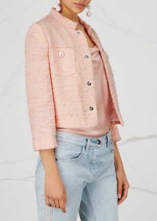 BOUTIQUE MOSCHINO Pink bouclé tweed jacket ~ chic jackets - flipped
