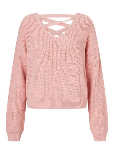 Miss Selfridge Pink Crop Lattice Back Knitted Jumper