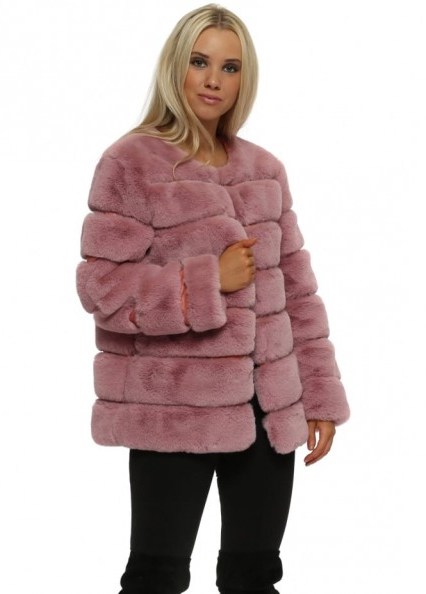 FRENCH BOUTIQUE Pink Panelled Luxe Faux Fur Coat ~ fluffy winter jackets ~ glamour - flipped