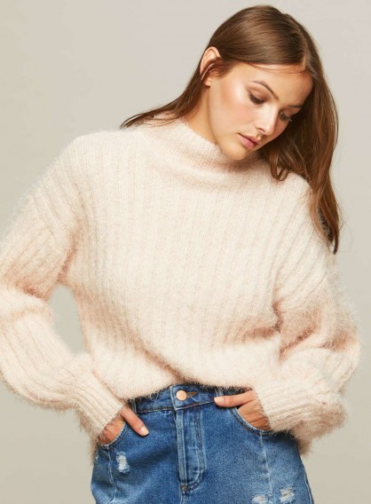 Miss Selfridge Pink Fluffy Volume Sleeve Knitted Jumper