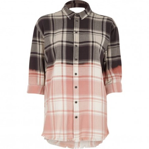 River Island Pink ombre check frayed hem shirt ~ cut out back checked shirts - flipped